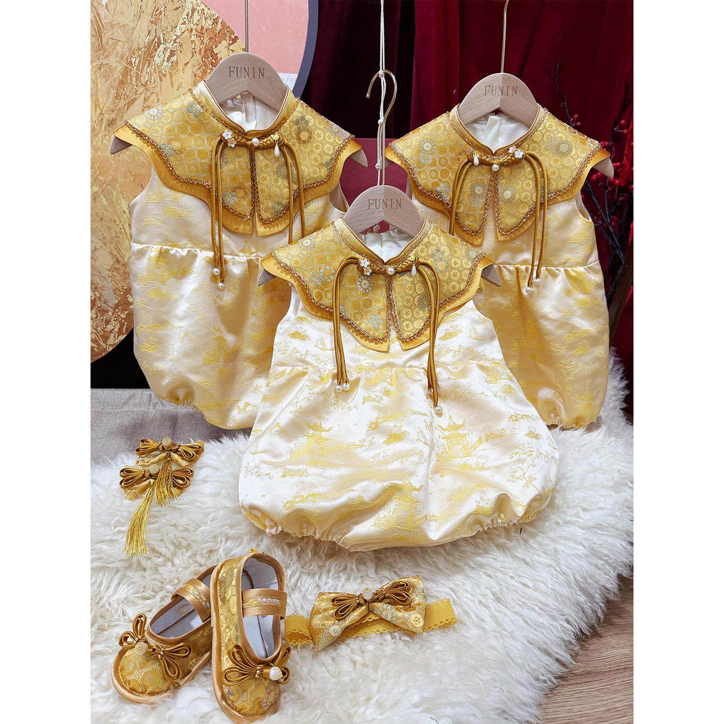 周岁女宝礼服生日儿童新中式抓周婴儿衣服包屁衣绝美宝宝公主裙夏