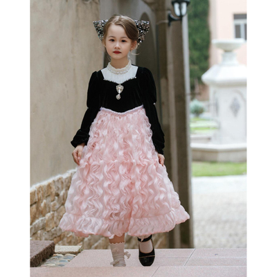 女童生日礼服赫本风花朵蓬蓬裙