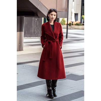 25年韩版赫本风【软黄金&山羊绒】高级感双面羊毛呢大衣女长款系