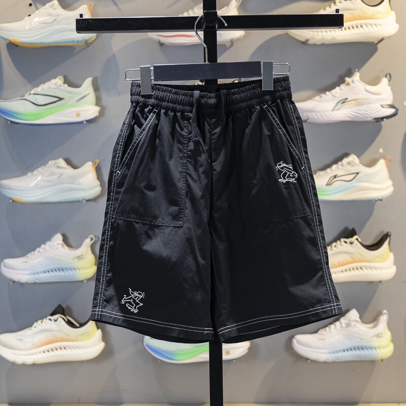 李宁童装休闲短裤2025夏季新款男大童宽松纯棉透气短裤YKSV009