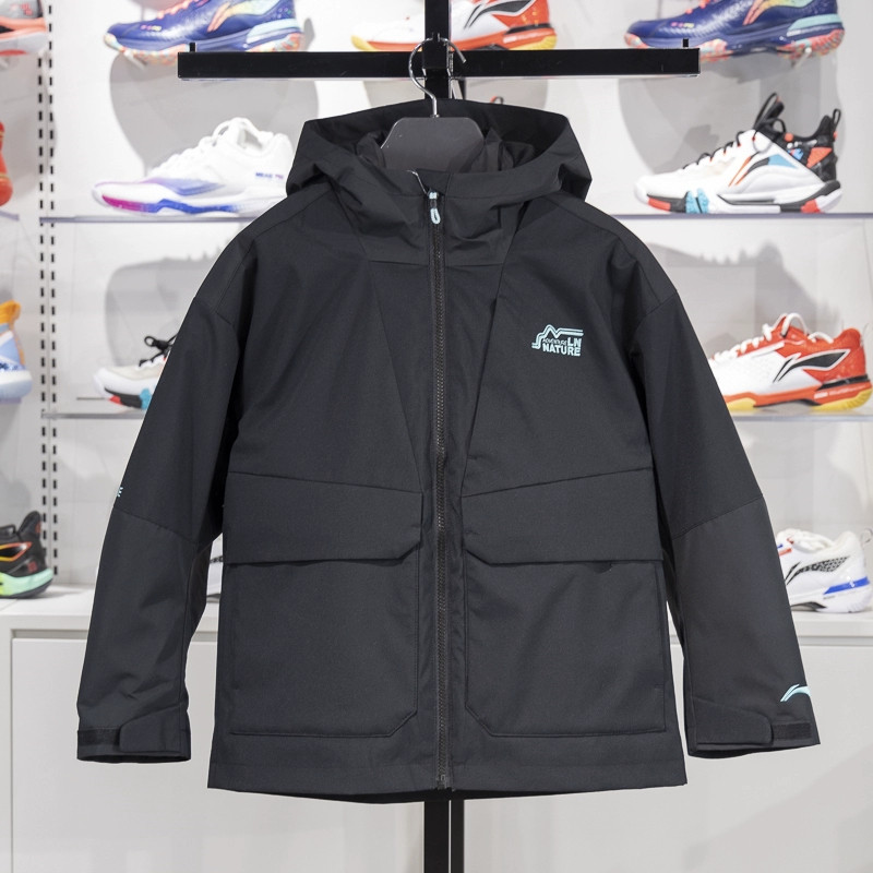 李宁棉服三合一冲锋衣冬季男大童宽松加绒保暖可拆卸棉服YWBU019