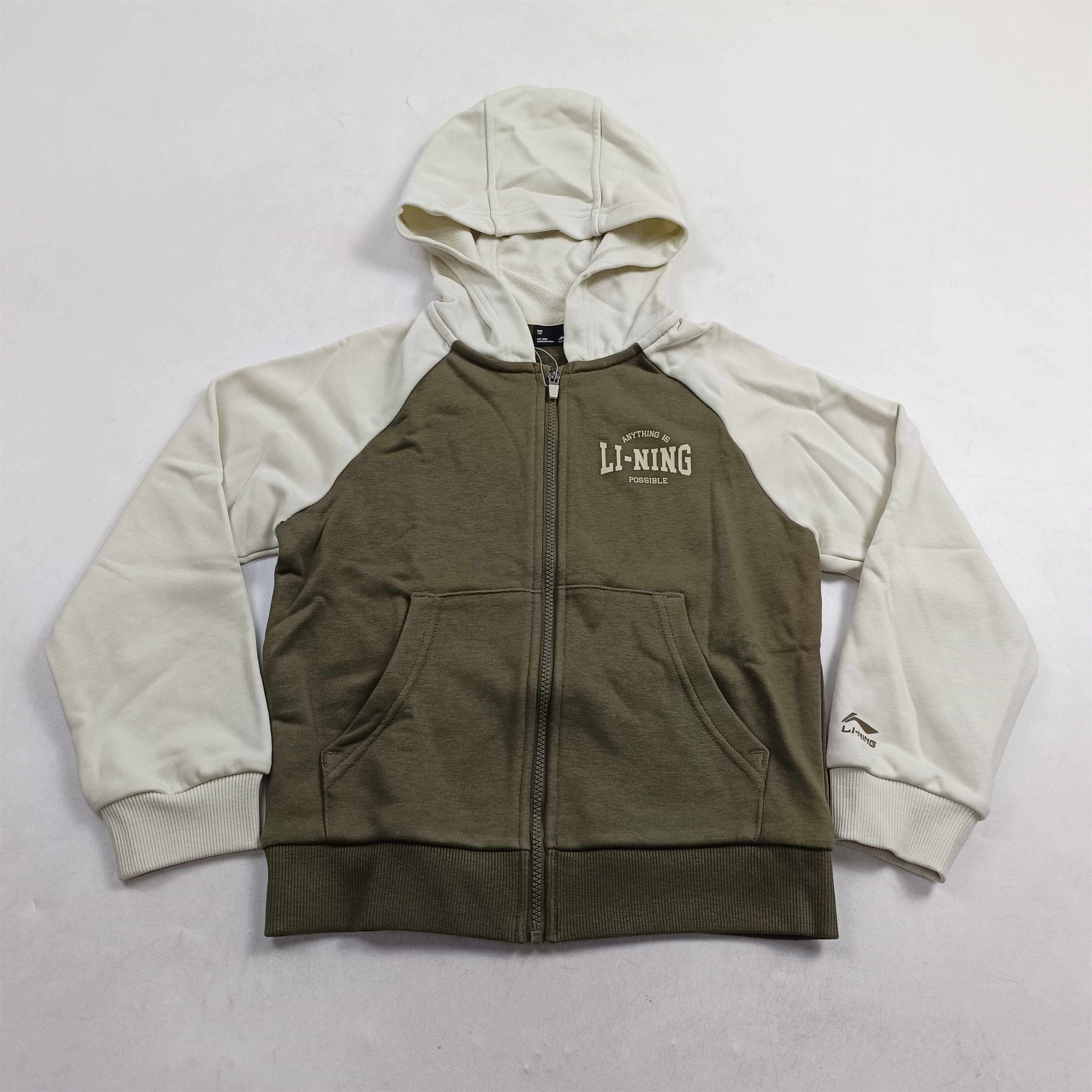 李宁童装运动生活系列男童时尚休闲户外开衫拼色连帽卫衣YWDU253