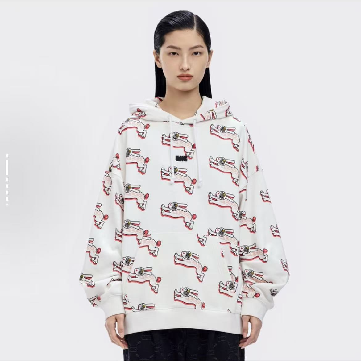 李宁LNG x XIETU联名款新年主题兔子满印连帽卫衣男女同款SCCA011