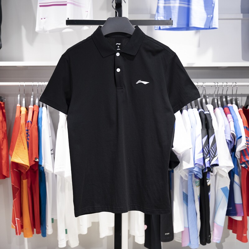 李宁短袖POLO衫男子2023春季新款休闲纯棉透气翻领T恤APLT137