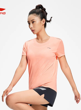 李宁短袖T恤女子跑步系列2024新款反光速乾透气运动上衣ATSS382