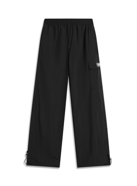 李宁女款春季运动休闲舒适透气大口袋裤直筒梭织运动裤 AKXU486