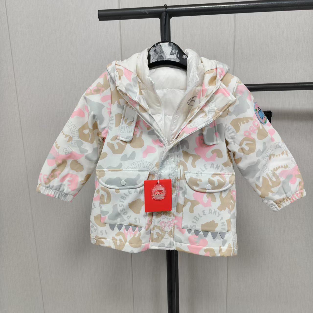 《购买前看详情B品》李宁羽绒服女小童秋冬季双层拉链外套YWBR016