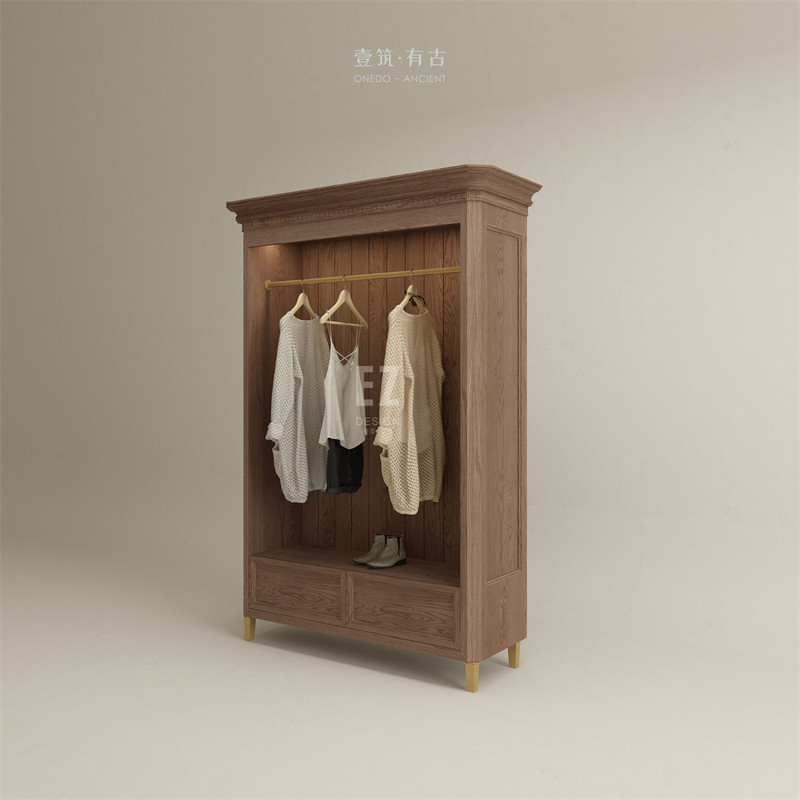 复古展示柜服装衣柜简约带抽屉推拉灯带橱窗欧式陈列柜木咖色定制