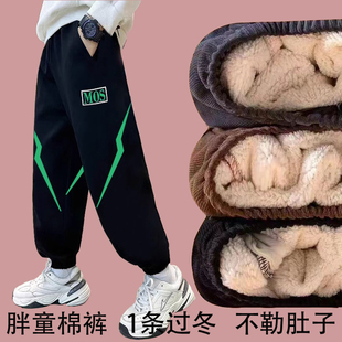 胖大童男童加绒裤子冬装新款中大童加肥加大7-16岁青少年保暖长裤