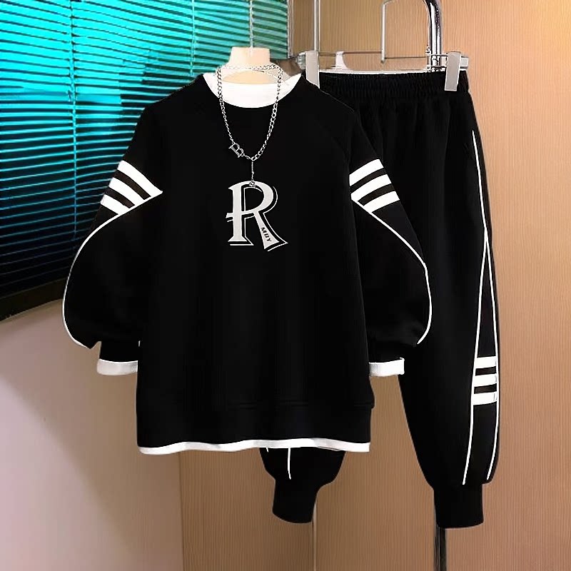 春秋季胖男孩卫衣套装12岁15青少年初中学生14潮流帅气13大童男装