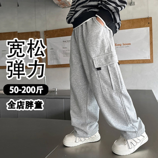 胖男童工装裤加肥加大春秋季2026新款青少年宽松休闲裤子高腰长裤