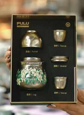 mully摩利钛葫芦山茶花一壶三杯旅行茶具 户外便携纯钛快客杯套组
