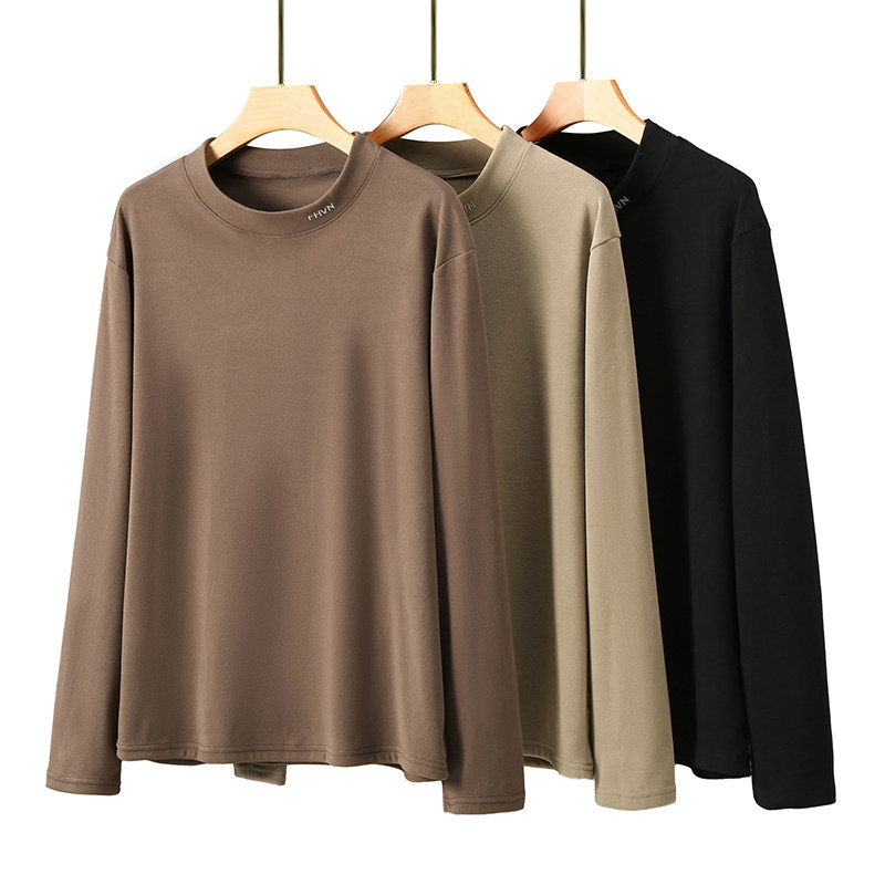 特大码半高领德绒打底衫男宽松加肥加大保暖内衣加绒加厚秋冬上衣