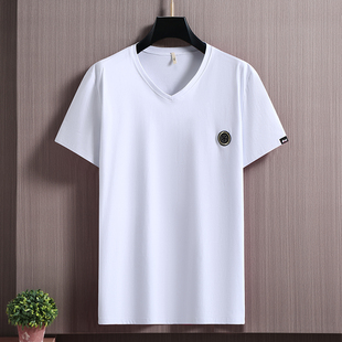 夏季胖子大码纯棉短袖男加肥加大宽松V领t恤肥佬鸡心领上衣300斤