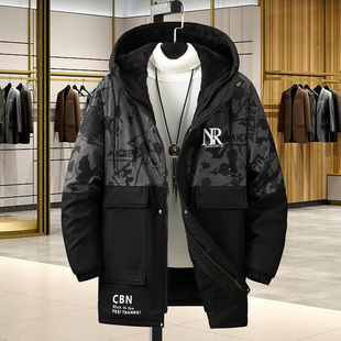 300斤加绒外套新款大码羽绒棉服男秋冬加厚中长款派克服加肥加大