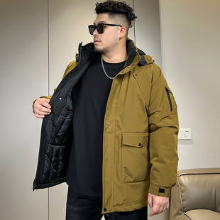 300斤帽可拆大码羽绒棉服男新款加肥加大宽松棉衣中长款加厚外套