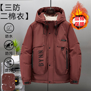 秋冬大码连帽棉服男潮流胖子宽松加厚外套加肥加大三防棉衣300斤
