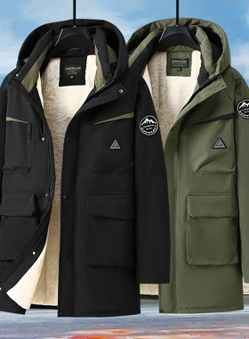 400斤高级感大码加绒加厚棉服男中长款外套派克服加肥加大棉衣潮