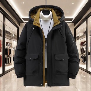 300斤帽可拆大码羽绒棉服男新款加肥加大棉衣胖子中长款加厚外套