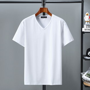 宽松白色打底衫 新款 t恤男加肥加大纯色夏季 V领纯棉短袖 300斤 大码