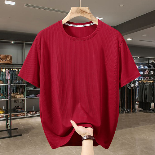 红色本命年大码透气速干短袖T恤男加肥加大外穿新中式宽松半袖女