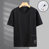 新款 t恤男百搭休闲透气上衣加肥加大宽松胖子半截袖 大码 口袋短袖