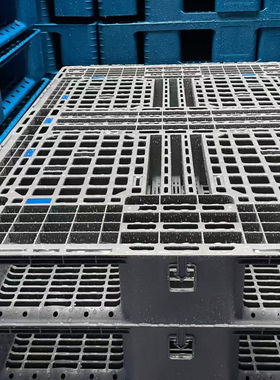 带挂钩灰色网格塑胶托盘叉车蓝色卡板仓库货物防潮栈板免熏蒸拖盘