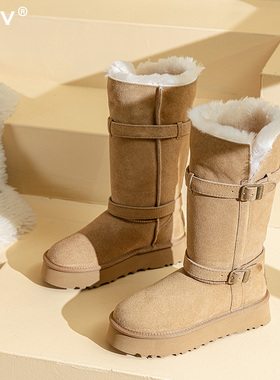 ebv2025年冬天新款雪地靴女冬季厚底加绒毛毛靴防滑保暖户外靴
