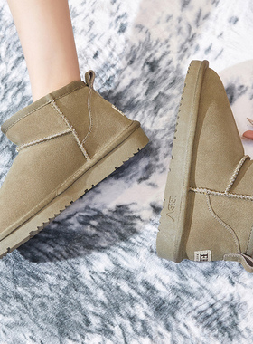 周冬雨同款雪地靴女真皮短筒懒人一脚蹬学生棉鞋加绒加厚保暖防滑