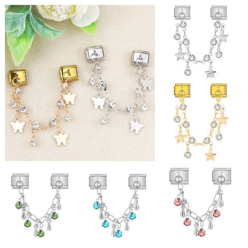 蝴蝶星星吊坠意大利模块手链不锈钢双挂钩DIY弹力表带闺蜜礼物