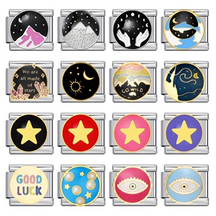 不锈钢DIY意大利模块手链圆形星空图案拼接弹力表带情侣闺蜜礼物