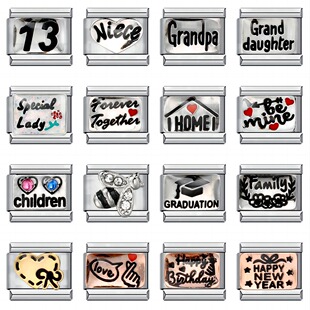 英文组合款不锈钢滴油DIY意大利模块手链表带礼物 Italian charm