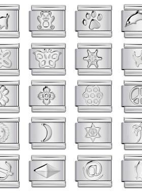 凸面银色基础款冲压图案DIY意大利模块手链表带礼物Italian charm