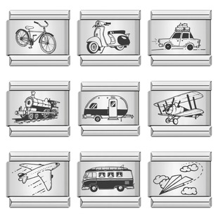 交通工具系列激光雕刻意大利模块手链不锈钢DIY时尚弹力表带礼物