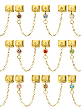 12生辰石意大利模块手链金色双挂钩吊坠DIY弹力不锈钢表带礼物