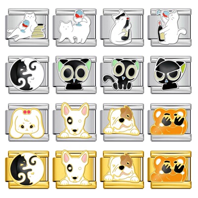 宠物猫狗图案不锈钢模块手链DIY拼接弹力表带礼物 Italian charm