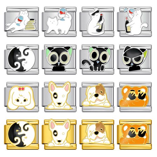 宠物猫狗图案不锈钢模块手链DIY拼接弹力表带礼物 Italian charm