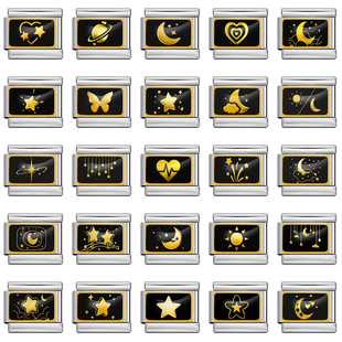 黑金星月不锈钢意大利模块手链DIY弹力拼接表带情侣闺蜜礼物