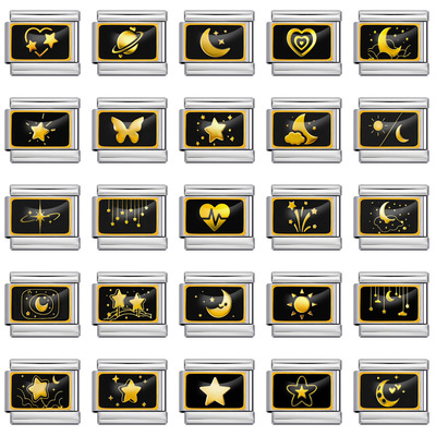 黑金星月不锈钢意大利模块手链DIY弹力拼接表带情侣闺蜜礼物