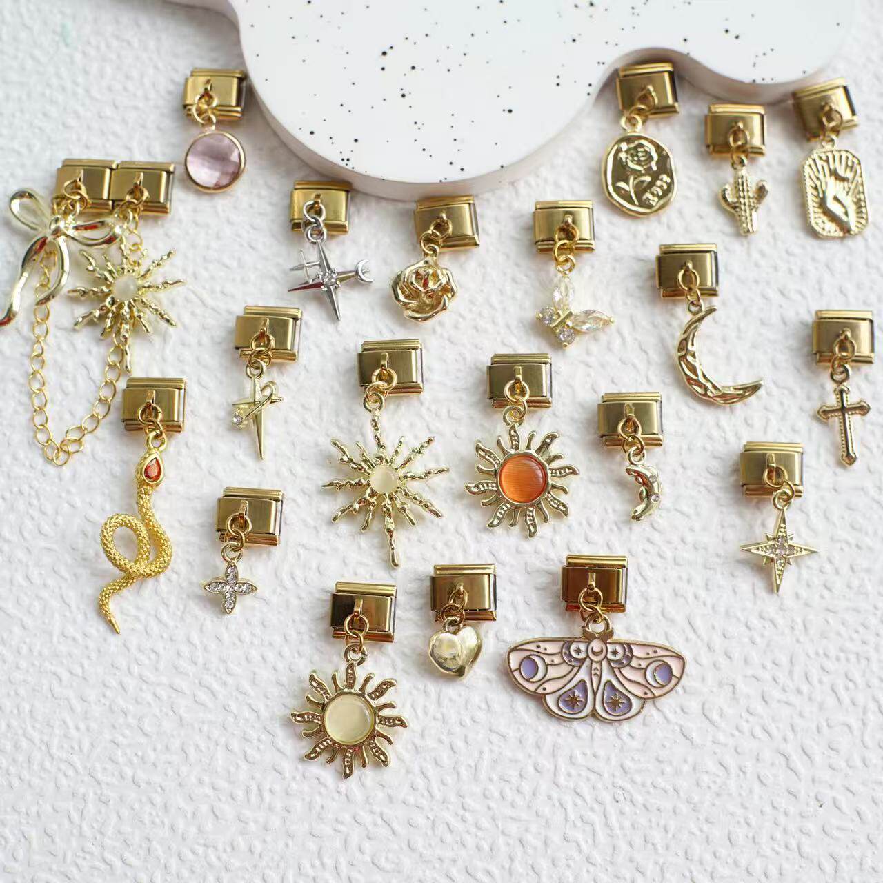 5件不锈钢意大利模块手链DIY金色星月蝴蝶吊坠手饰Italian charms