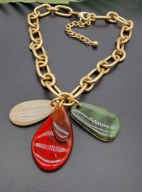 外贸饰品A7新款质感异形不规则彩色树脂精致百搭气质走秀漂亮项链