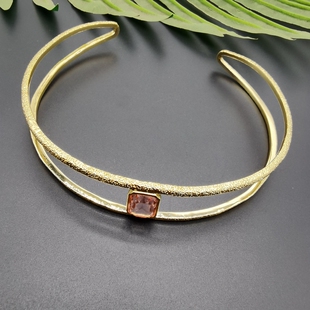 外贸饰品A9新款 质感黄铜镀真金镶嵌彩色树脂宝石精致走秀项链项圈