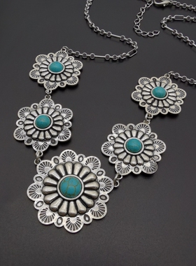 外贸饰品A2新款质感复古异形镶嵌彩色石头街拍走秀漂亮大气项链