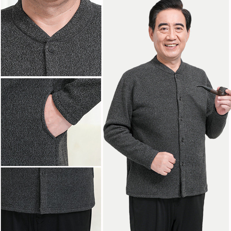노인 할아버지 더블 브레스트 대형 방한 싱글 탑 겨울을위한 벨벳으로 두꺼운 중년 및 노인 남성 보온 속옷 가디건