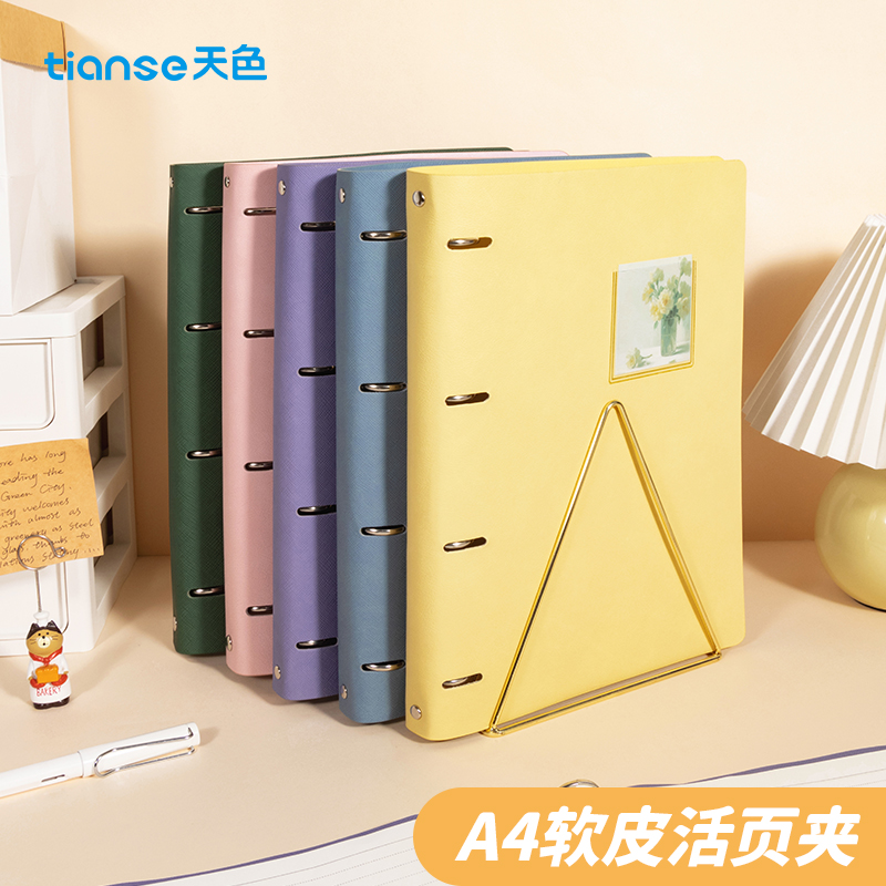 天色简约软皮A4活页本四孔可拆卸