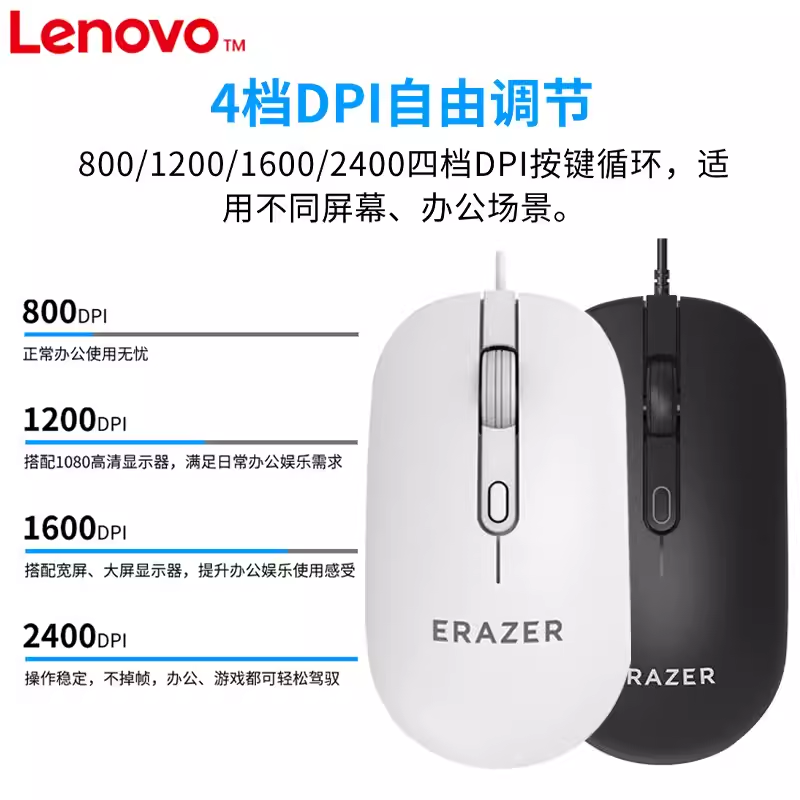 异能者M301有线鼠标商务办公家用M05/M105适用联想电脑