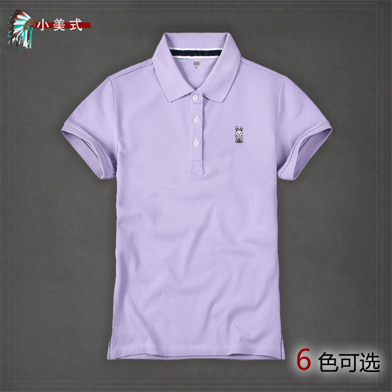 小兔子刺绣Polo衫女T纯棉翻领短袖T恤商务休闲修身半袖团队体恤夏