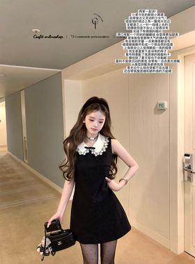 迟伞伞25/fw 爱德洛物语 节日氛围Jor*a蕾丝领无袖小黑裙气质短裙