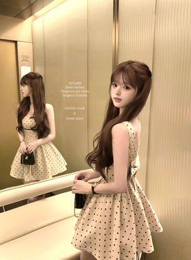 迟伞伞 26/ss 心动波尔卡 波点大蝴蝶结撞色无袖亚麻背心裙