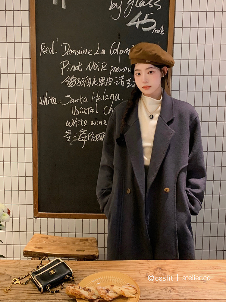 炭灰色羊毛手工双面呢大衣